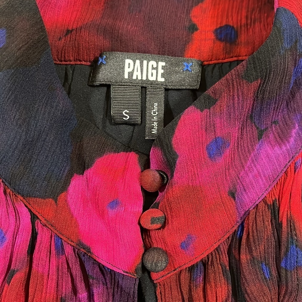 PAIGE Cayman Dress Women's Sz Small Black Multi Waterlily Mini Floral EUC Silk - Picture 9 of 15